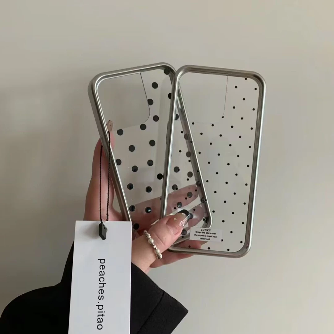 适用苹果15promax相框刀锋黑小波点手机壳iPhone14plus12壳13女款