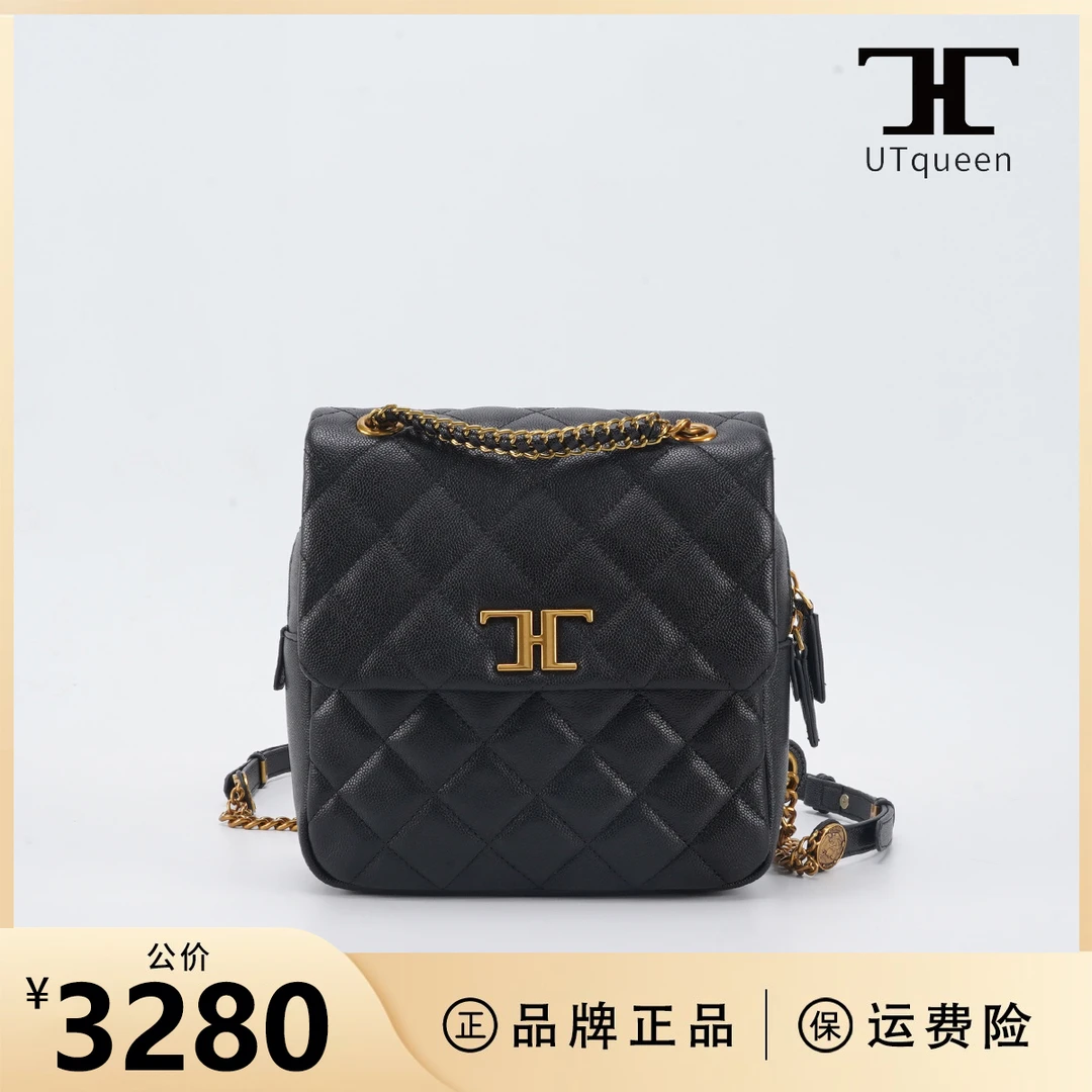 全新未使用  UTqueen carry back双肩包气质时尚百搭黑金色