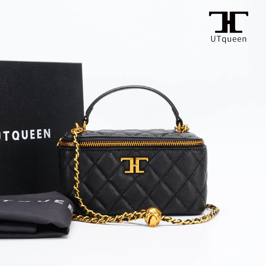 全新未使用  【佳佳】UTqueen Box 金球小方盒包手提单肩鱼子酱黑金