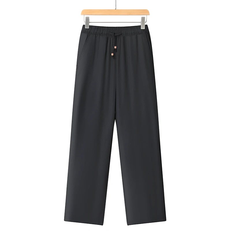 夏季唐装男裤子中式直筒中老年人松紧带宽松休闲长裤男士晨练裤薄