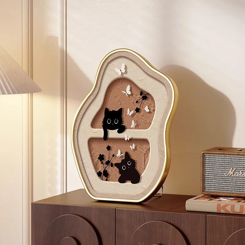 中古风桌面装饰画小众艺术摆画喵咪复古卧室床头柜挂画电视柜摆件