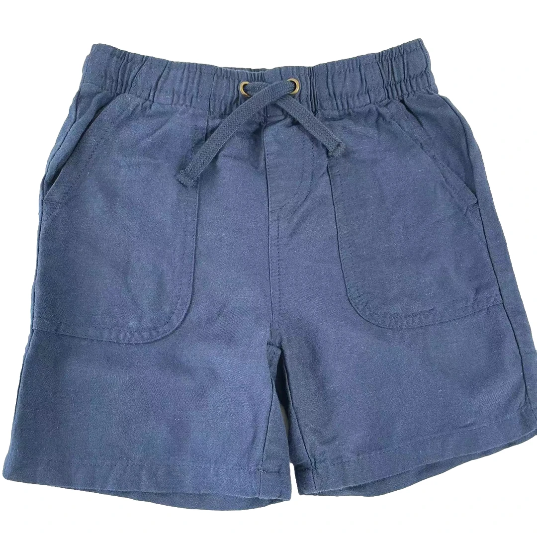 短款亚麻儿童男女宝可穿松紧腰短裤百搭休闲蓝色夏季