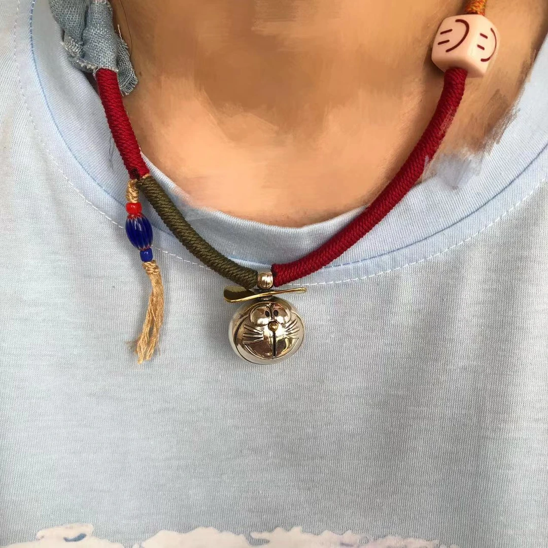 非金属布艺项链 925银可爱多啦猫项链