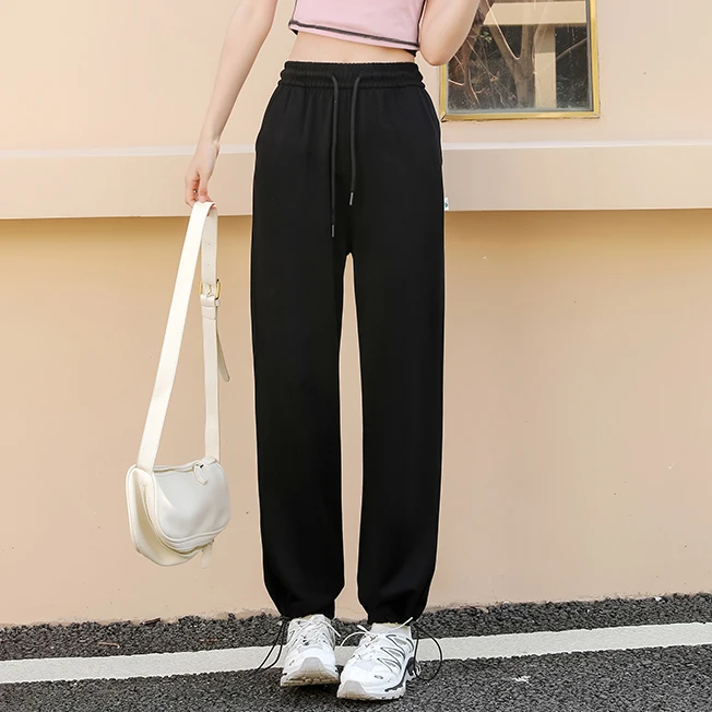 春秋款新款高腰显瘦百搭洋气时尚竞松束脚哈伦裤女洋气运动休闲