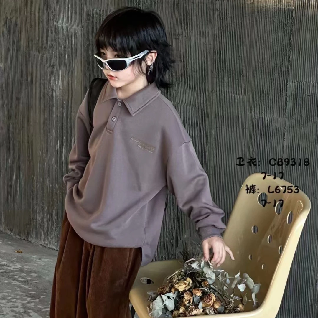 大Ｅ品牌中大童卫衣Polo衫9318长袖百搭翻领ins春秋休闲宽松中大童