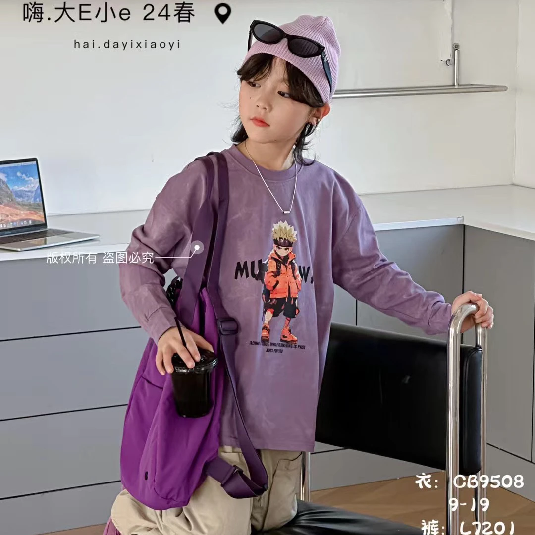 大E小e品牌长袖体恤9508帅印花休闲儿童卡通潮牌百搭时尚圆领韩版