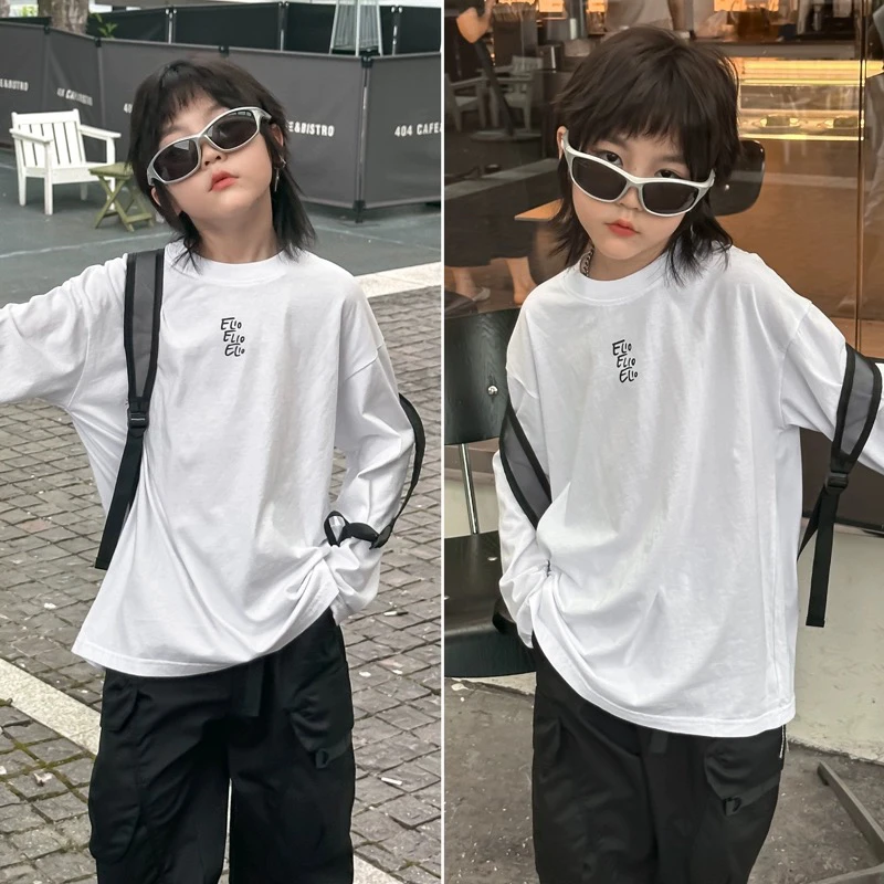 大E小e童装5003春秋季新品儿童韩版字母长袖T恤男女童休闲打底衫