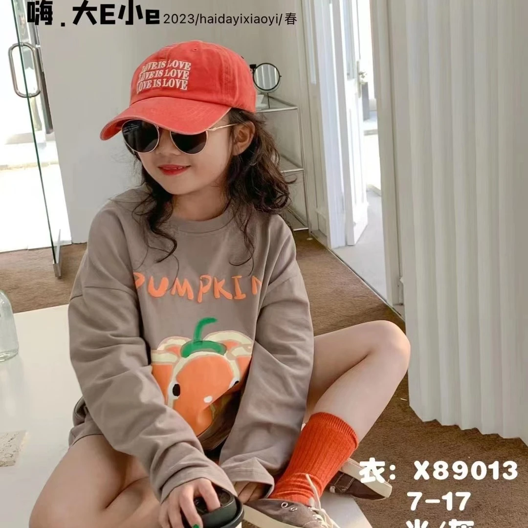 大E家89013长袖百搭宽松印花儿童休闲时尚体恤
