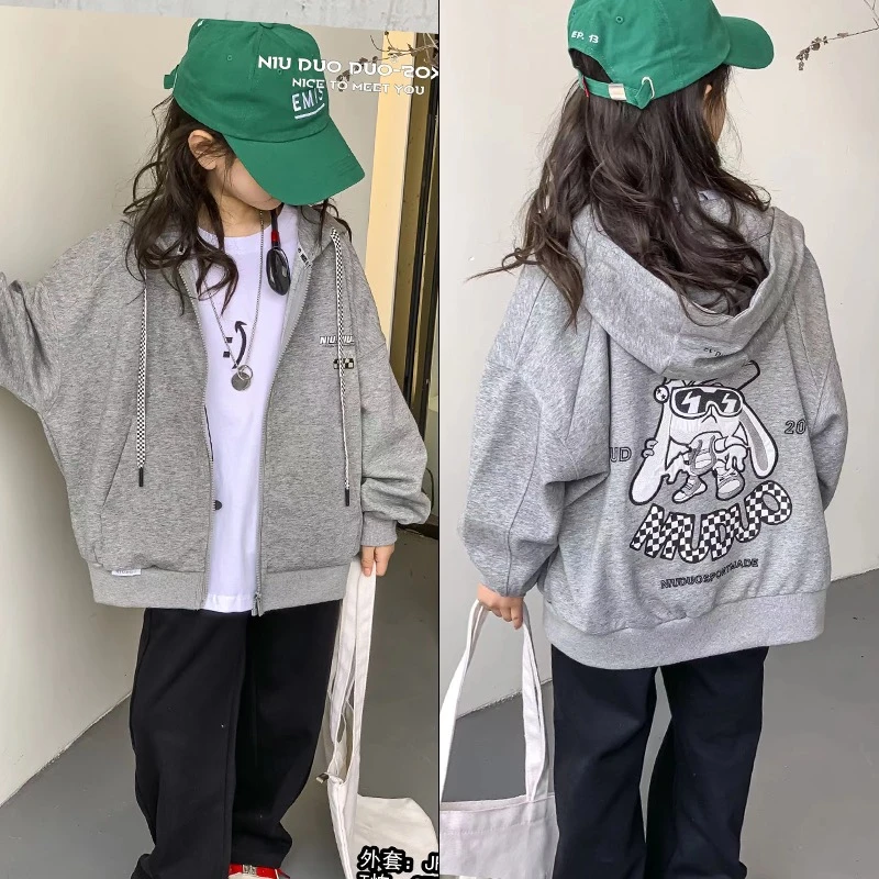 牛哆家72136外套儿童春秋款女童男童中性款针织外套男宝连帽上衣