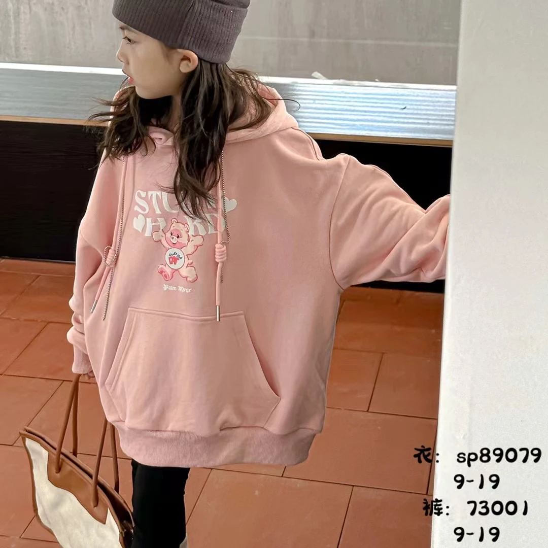大E小e  89079品牌童装春秋款女童时尚百搭韩版宽松印花连帽卫衣