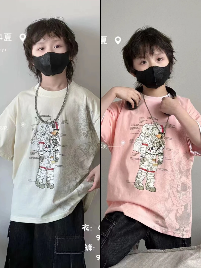 9650男女童宇航员印花T恤衫2024 夏季新品韩版短袖休闲潮时尚半袖