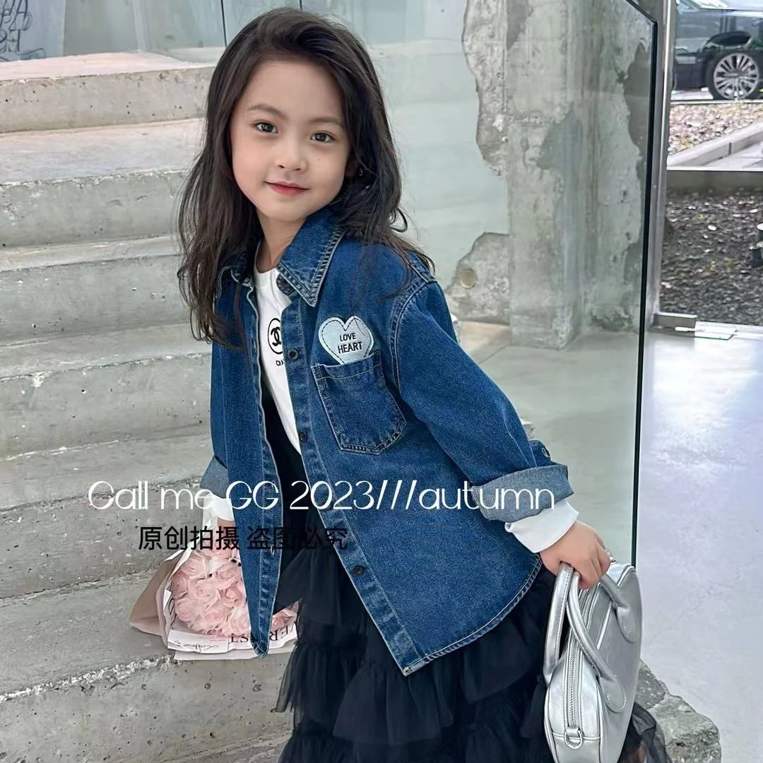 叫我格格儿童洋气牛仔外套66800春秋女童百搭韩版翻领牛仔衬衫