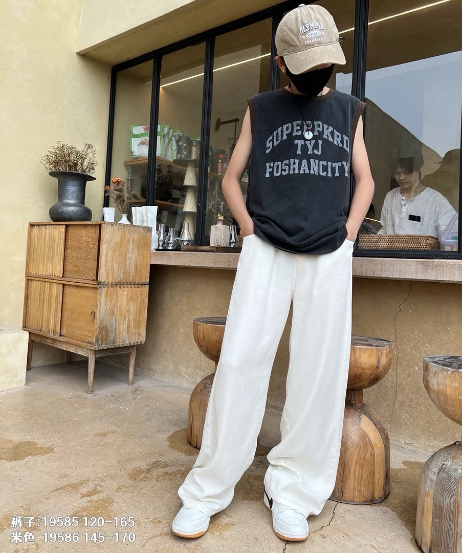 天依角夏季薄款19585 潮直筒男女白色简约童装莱塞尔裤子百搭垂感