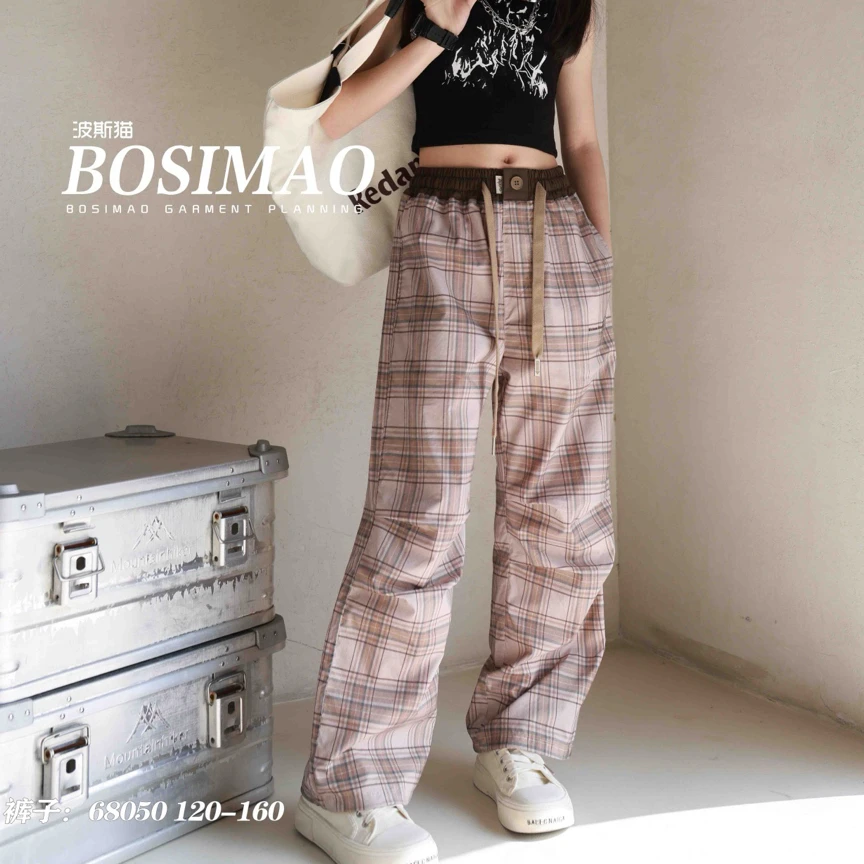 品牌儿童裤子女童夏款格子裤68050女孩直筒裤 亲子款休闲裤复古韩
