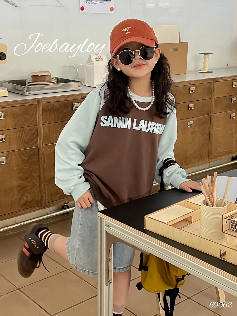 乔贝乐女童卫衣69062 拼接插肩袖上衣小孩姐内搭洋气女宝中大童衣