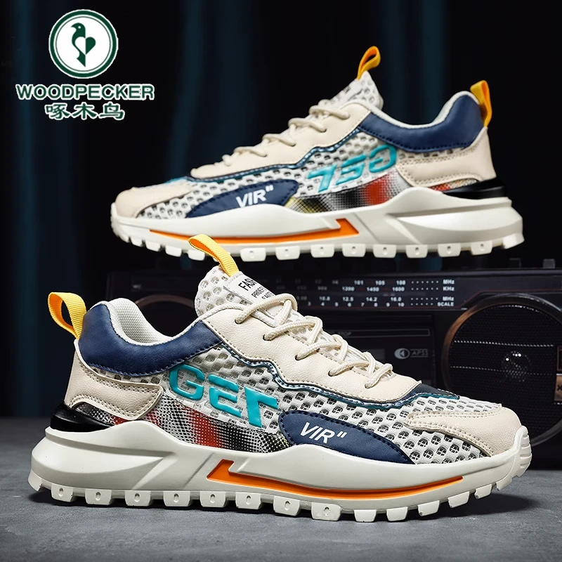 啄木鸟官方正版网面男鞋冬季新款透气鞋运动跑步青少年百搭网男鞋