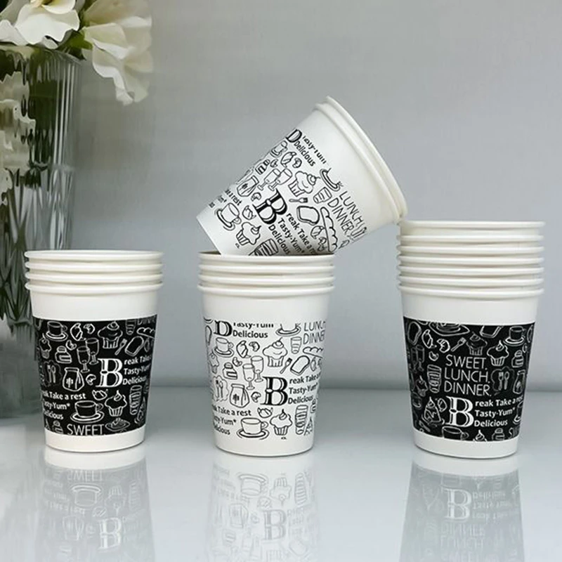 纸杯ins风加厚一次性杯子250ml热饮冷饮家用水杯办公室涂鸦高档杯