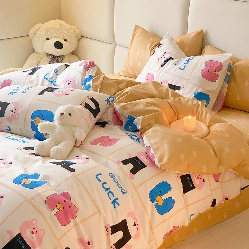 纯棉100%全棉床上四件套加厚双人被套床单学生宿舍单人三件套床笠