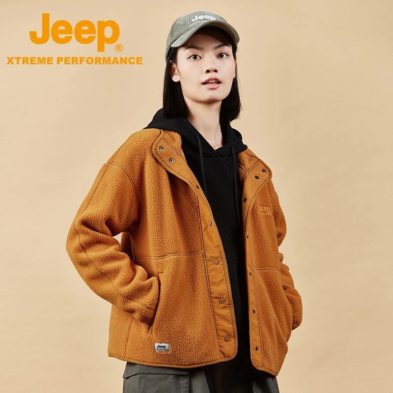 JEEP/吉普女款复合羊羔绒卫衣秋冬保暖抓绒户外运动外套加绒加厚