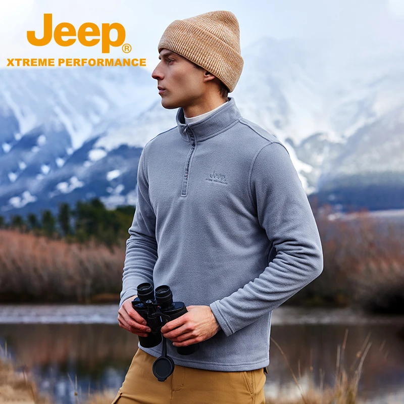 JEEP/吉普抓绒衣男士秋冬户外运动保暖摇粒绒登山透气卫衣休闲