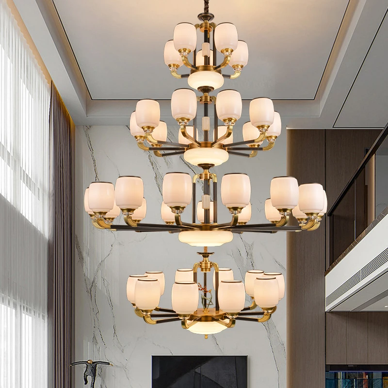 新中式客厅全铜别墅大厅灯具大气复式楼高档中国风定制大吊灯