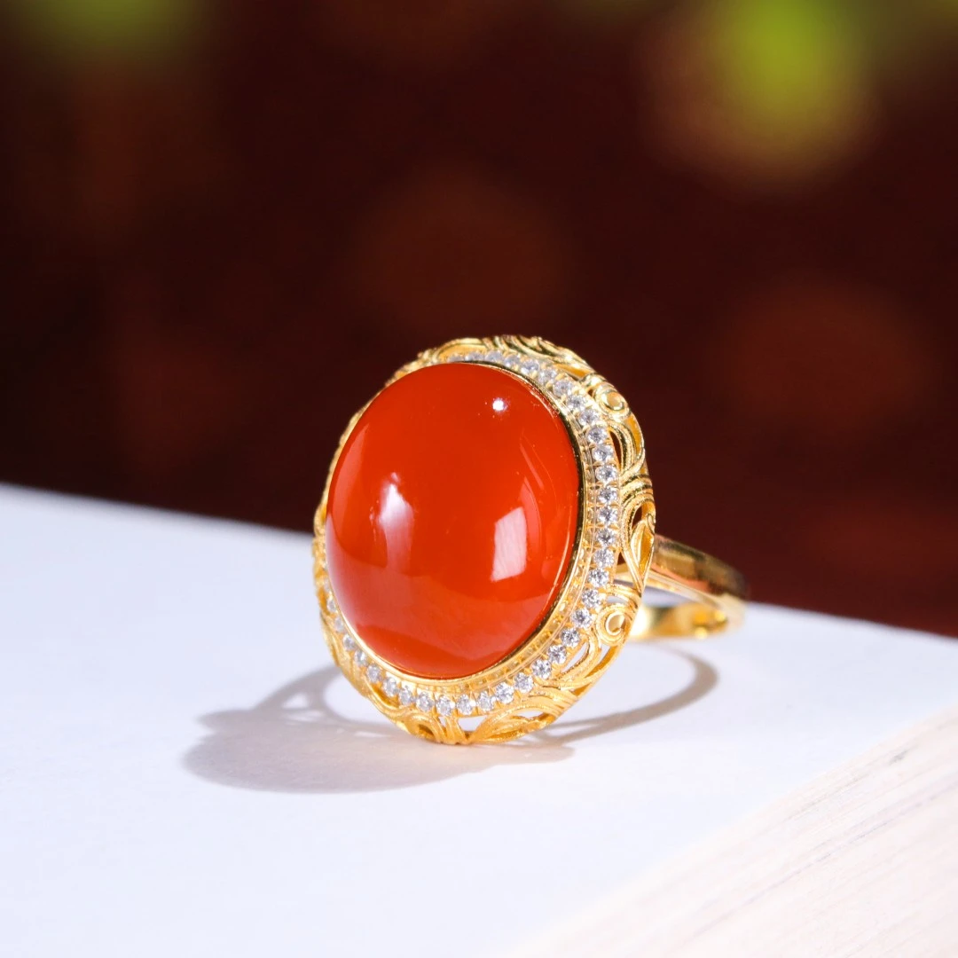 洛神花赋/18K宝石级藏品级冰红戒指轻奢蛋面经典女戒简约保真