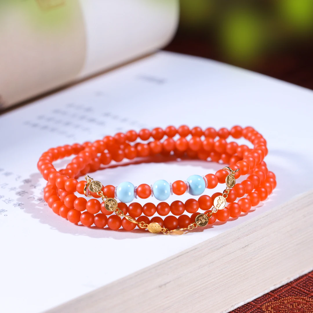 18K金保山南红多圈手串手链秋冬百搭新品春日上新礼物保真