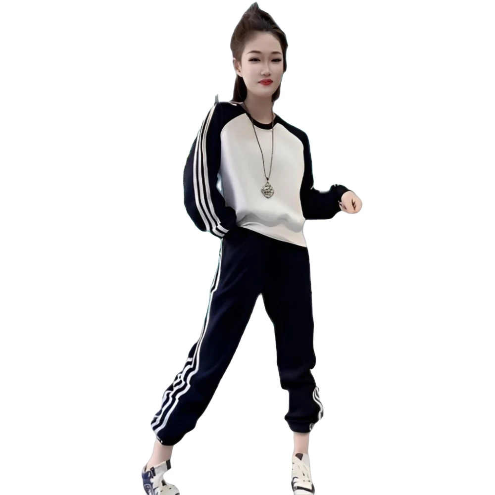 时尚洋气休闲运动服套装女2024新款爆款秋季三道杠卫衣卫裤两件套