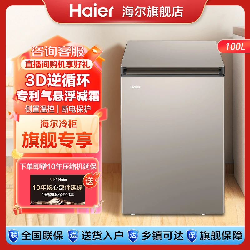 【海尔旗舰女神节】100升冷柜小型冰柜家用冷冻减霜一级能效冷冻柜