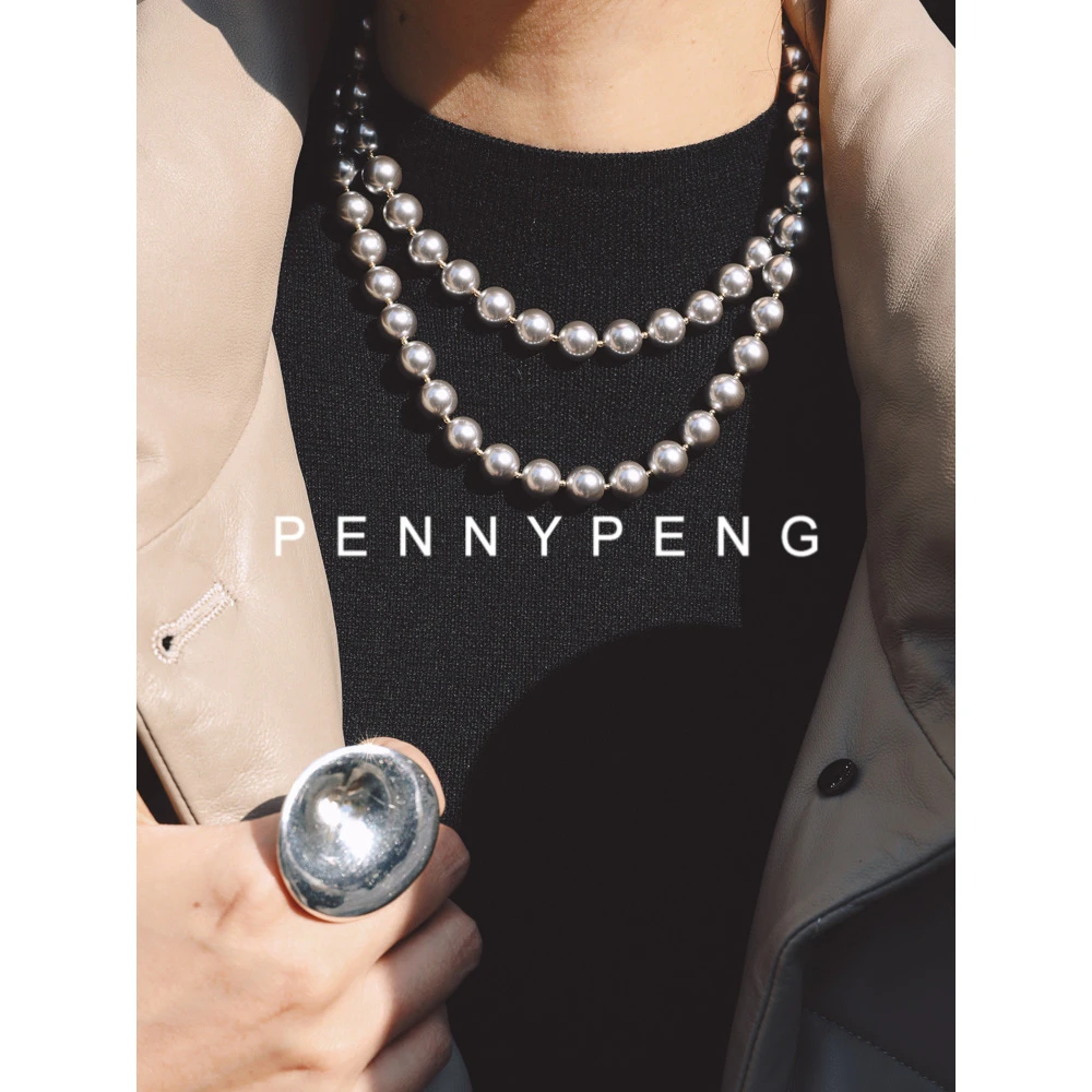 铜合金贝珠项链 PENNY PENG 人鱼的眼泪 灰色贝珠毛衣链 DT11021