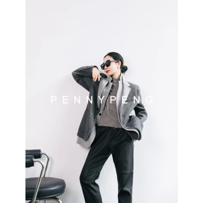 PennyPeng灰眸一笑时尚洋气休闲百大红人羊毛背心早春西装外套