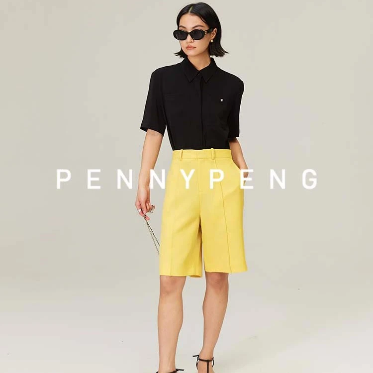 PENNY PENG日本三醋酸春季时髦柔软亲肤手感微凉直筒小阔腿中裤