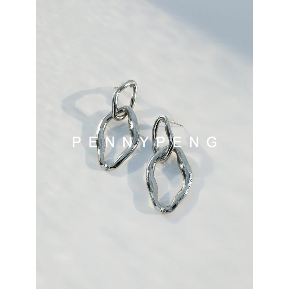合金耳饰 PENNY PENG  “光影流转” 银色不规则银针耳圈 DT11004