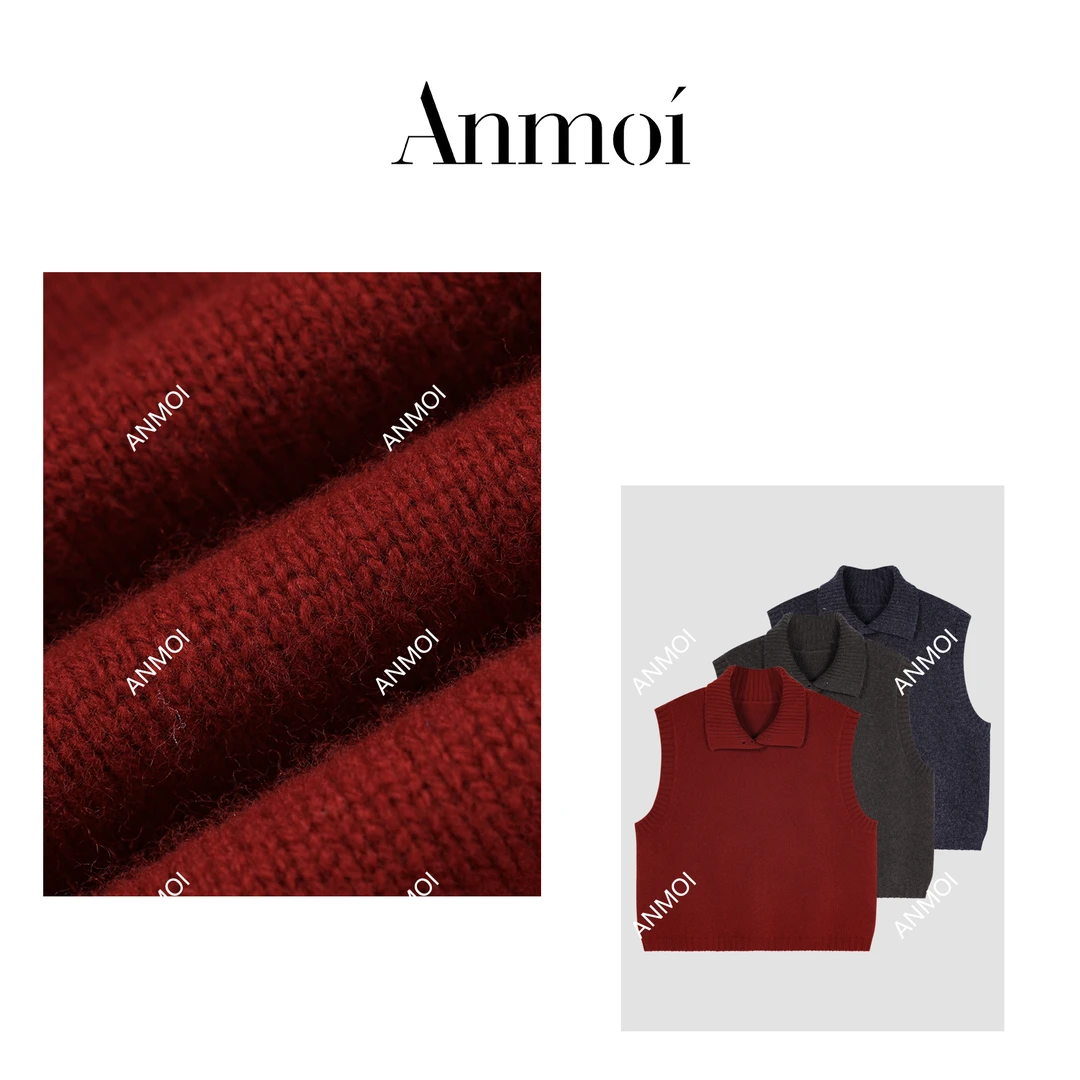ANMOI'岁岁安澜'秋冬绵羊毛保暖背心内搭外穿针织毛衣翻领马甲
