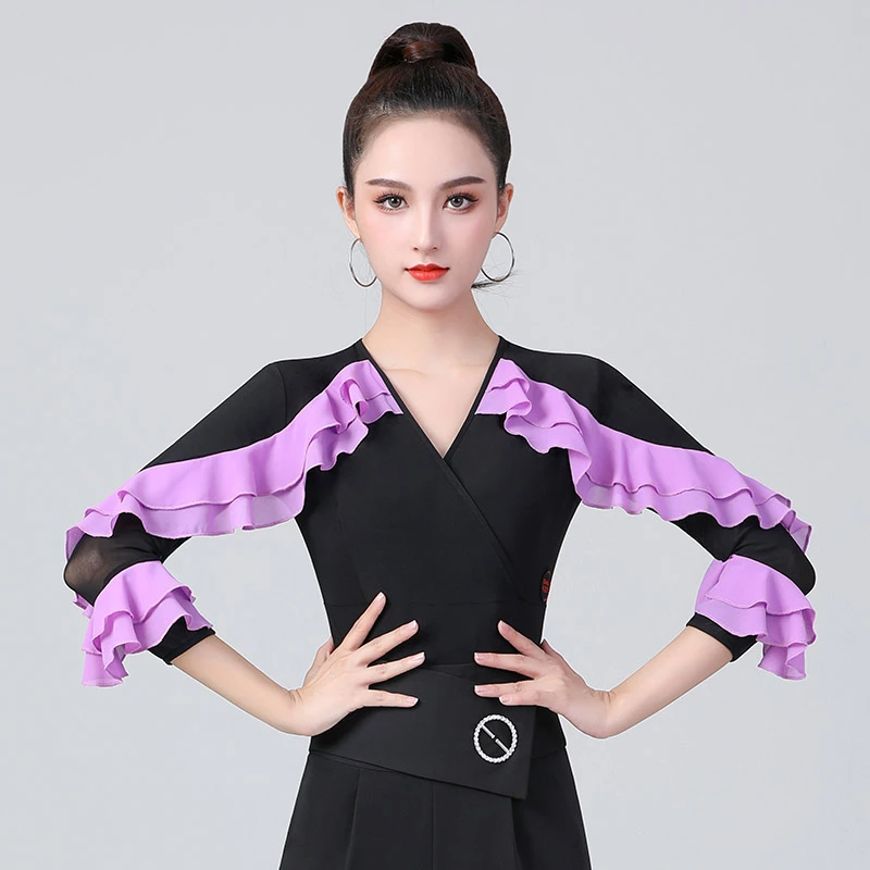 跳舞服装新款网红丹宝罗高端国标舞舞服小衫女上衣新款时尚舞衣