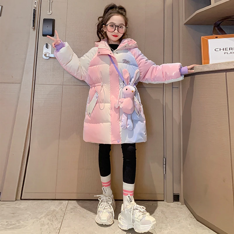 女童羽绒服2023新款韩系渐变女童中大童时尚休闲百搭甜美炫彩洋气
