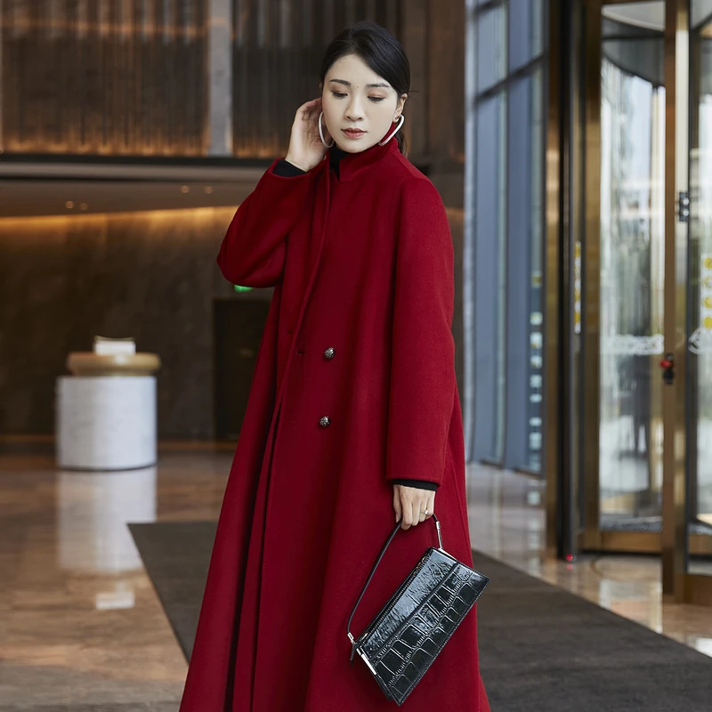 人弗缘甄选【告白诗】红色长款双面呢秋冬季时尚双面大衣ZX23706