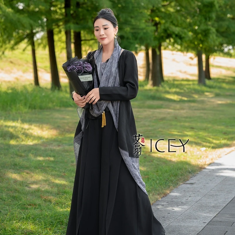 艾翕甄选【清风明月】日常新中式休闲长款外套ZX7120194-1