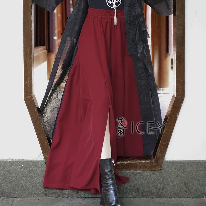 人弗缘甄选【极简主义】春夏复古高腰开叉飘逸女阔腿裤ZX2020156-4