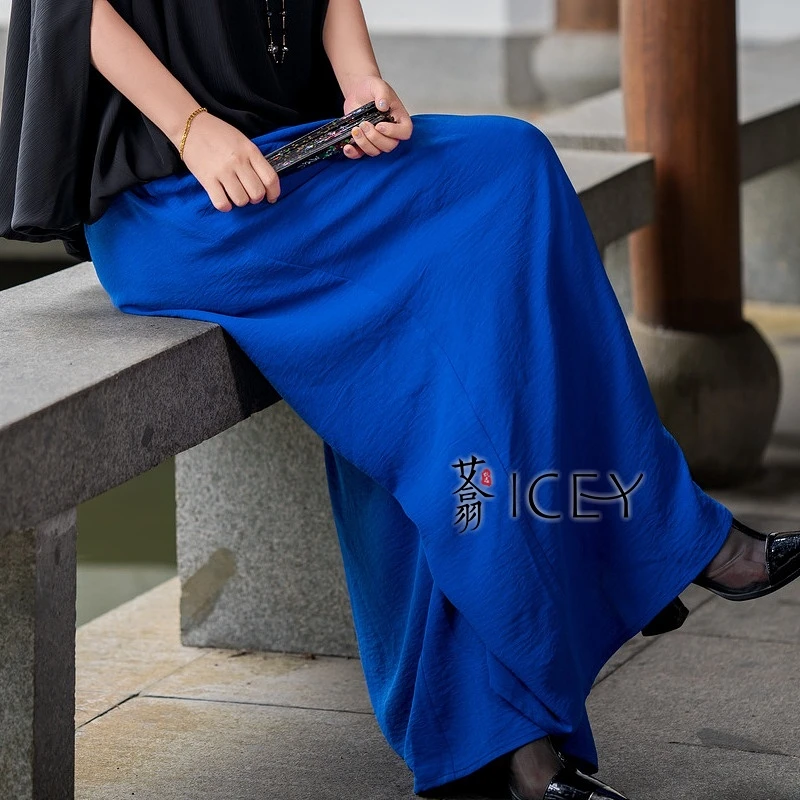 艾翕甄选【蓝色妖姬】夏季垂感宽松休闲长款休闲阔腿裤ZX24131-1