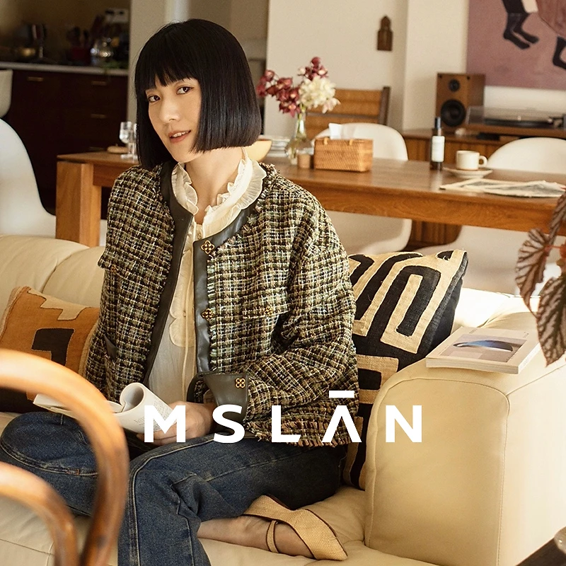 MSLAN【商场同款】新款小香风时尚气质百搭粗花呢夹克外套女MGAW012
