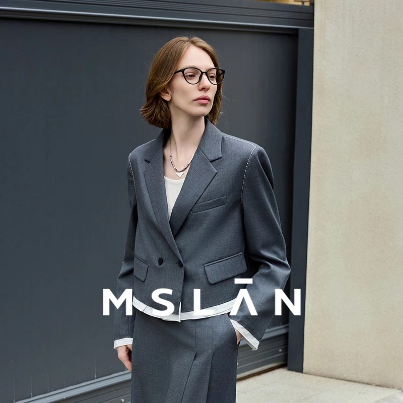 MSLAN格雷系年春季气质通勤风小个子百搭舒适截短西装外套MFCW006
