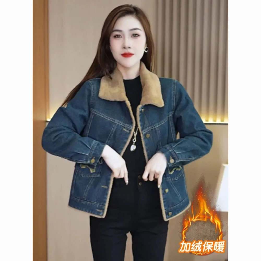 牛仔新款休闲时尚加绒女短外套冬季显瘦加厚百搭宽松保暖复古爆款