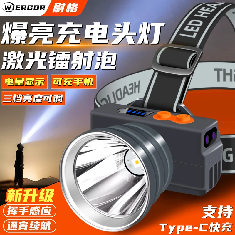 强光led可充电式头灯感应照明超亮头戴远射钓鱼超长续航矿灯