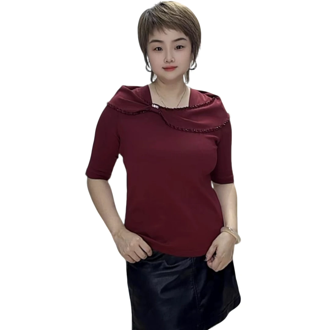 小施家气质女人味手工缝钻显瘦T恤68880