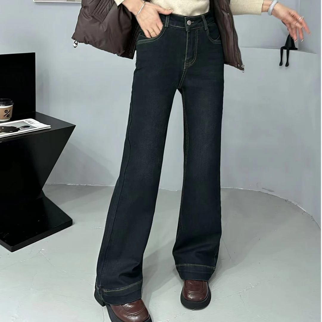 小施家设计版气质薄绒微喇叭牛仔裤8221（27裤长102）