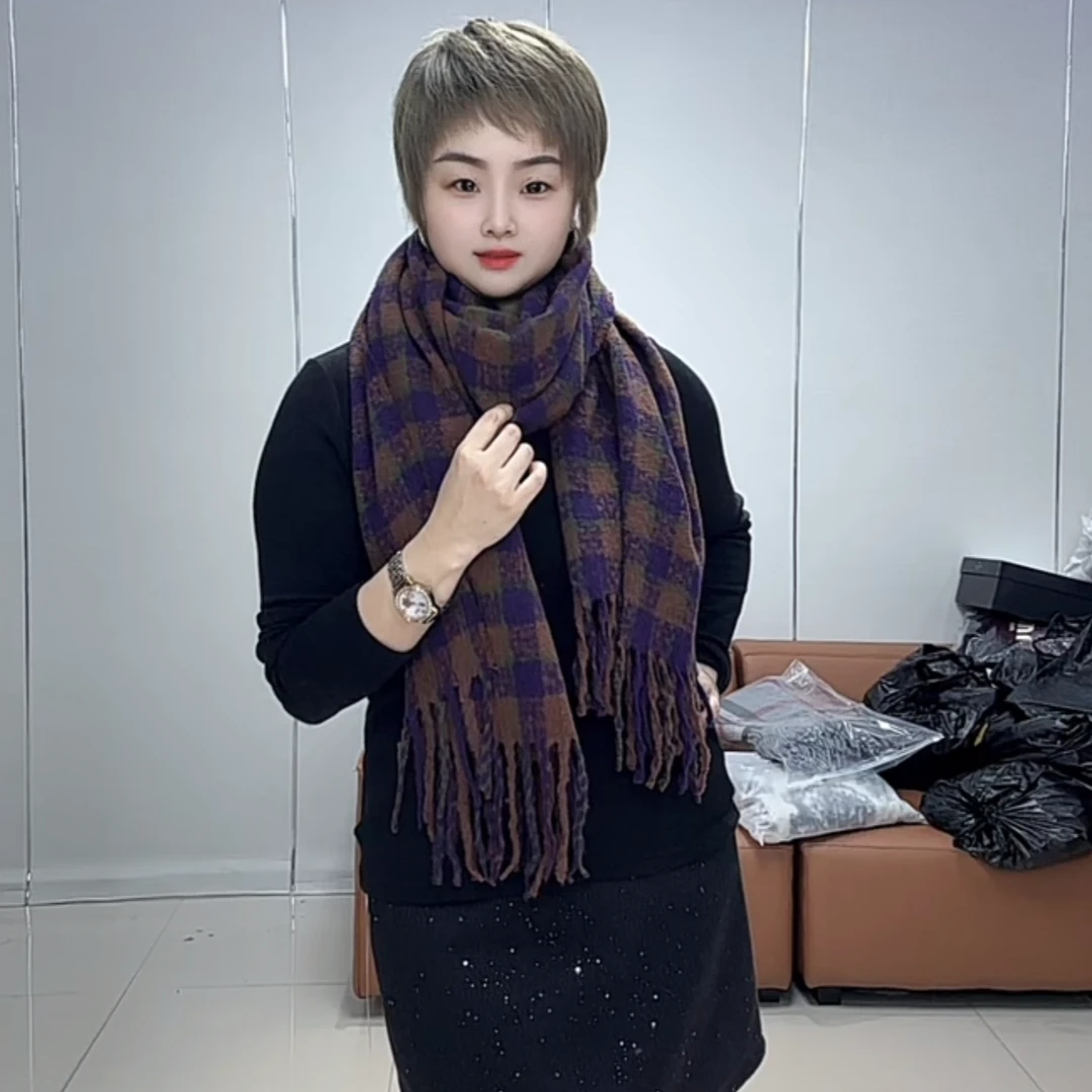 小施家格子针织披肩6666