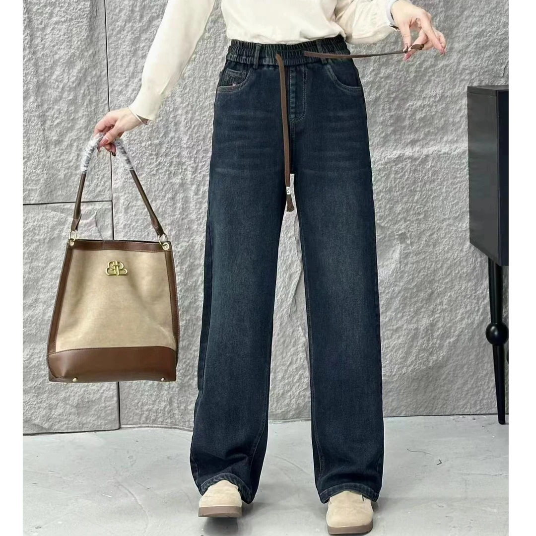 小施家南韩时尚显高松紧腰窄版直筒牛仔裤613（28裤长100）