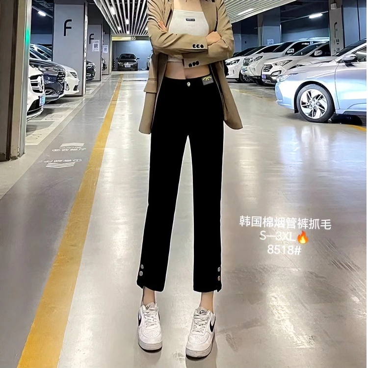 小施家春款时尚百搭高弹烟管九分裤5918