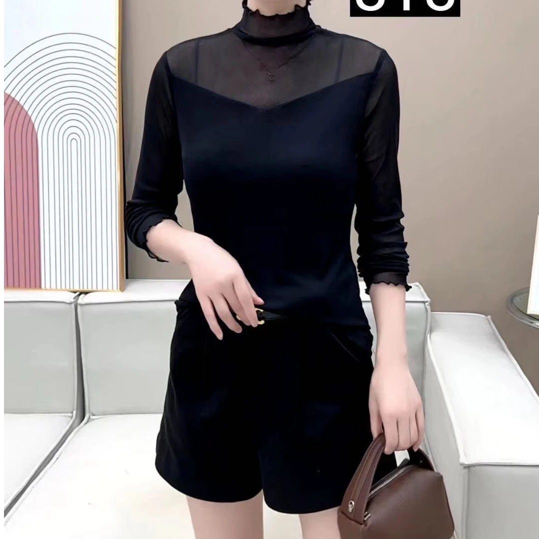 气质百搭木耳边从层高弹显瘦上衣813